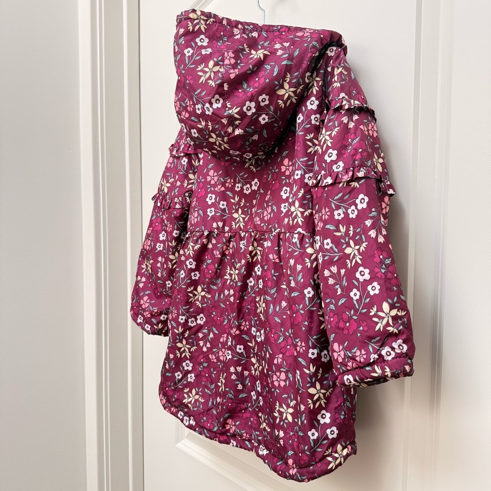 Penelope Mack Girls Floral Purple Pink Hooded Coat with Ruffles - Picture 2 of 10